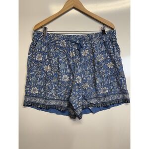 J.Jill Blue White Floral Rayon‎ Pull On Shorts Large